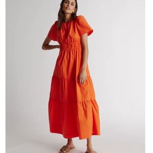 Quince Organic Poplin Tiered Maxi Dress- Vermilion Red